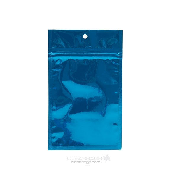 Sacchetto trasparente con chiusura a pressione Blu 9x12.5cm metallizzato (100 pezzi) [HZBB4MBL]