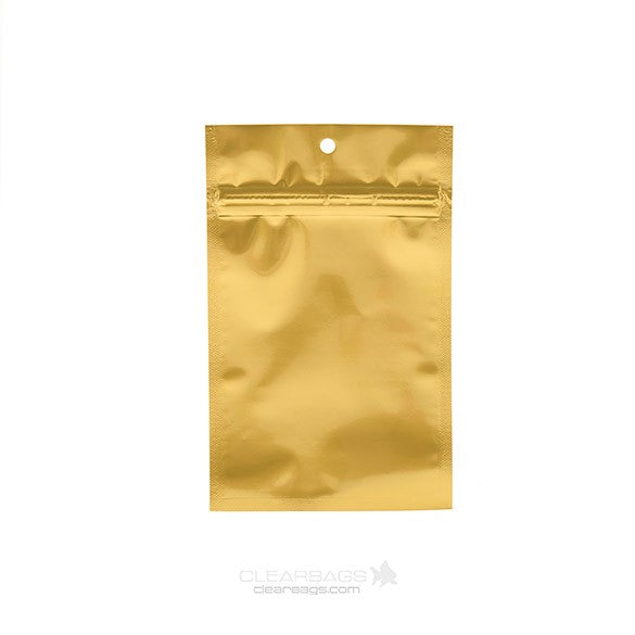 Druckverschlussbeutel Gold Metallisiert 9.2x12.7cm mit Aufhängeloch (100 Stück) [HZBB4MG]