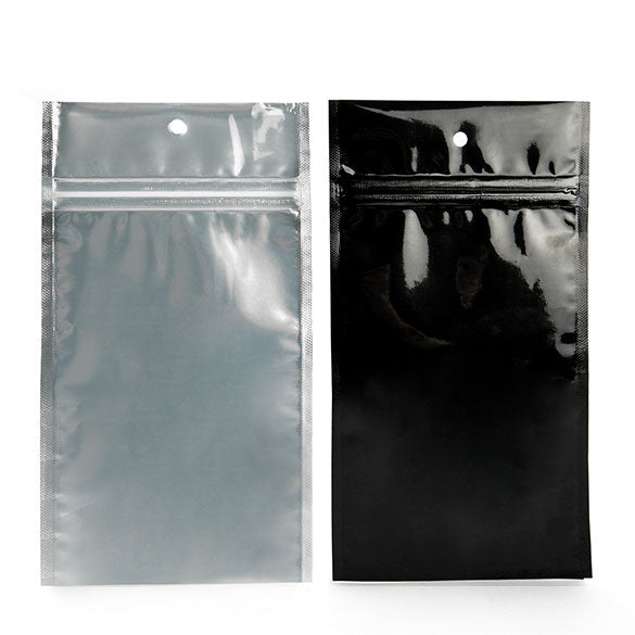 Sachet zip haute barrière avec trou de suspension et dos noir métallisé 10.2x16.5cm (100 pièces) [HZBB5CB]