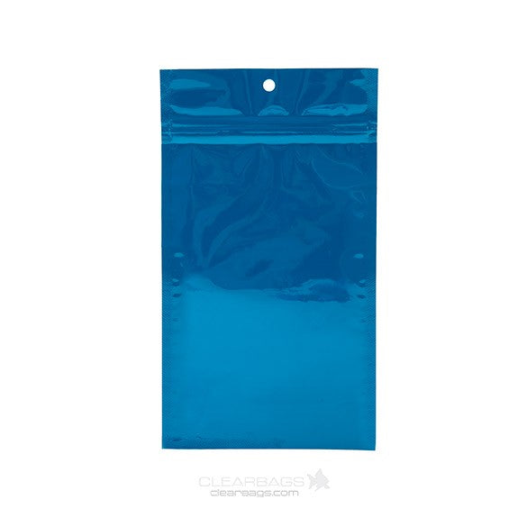 Sacchetto trasparente con chiusura a pressione Blu 12,5x21cm metallizzato (100 pezzi) [HZBB6MBL]