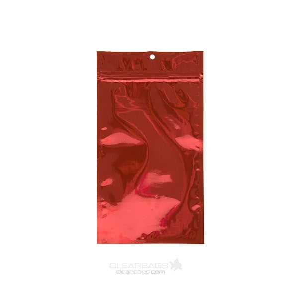 Sachet zip haute barrière avec trou de suspension rouge métallisé 10.2x16.5cm (100 pièces) [HZBB5MR]