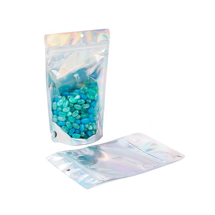 Buste doypack trasparenti/ridescenti/olografici 13x7,9x20,6cm con foro (25 pezzi)[ZBGH3C]