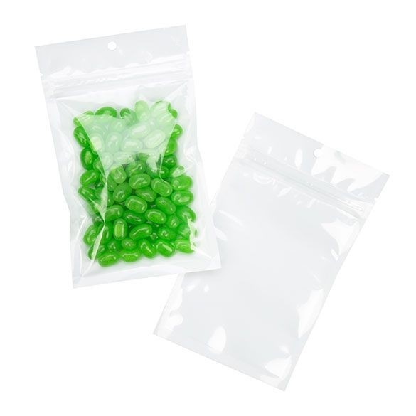 Sachet zip à trou de suspension transparent/blanc 9,2x12,7 cm (100 pièces) [HZB4CW]