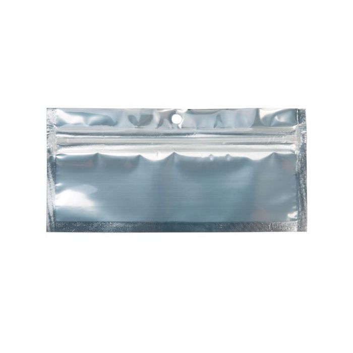 Sac zip métallisé transparent/dos noir et troue de suspension 14x4.5cm (100 pièces) [HZBB8CB]