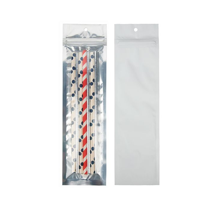 Sacchetto trasparente con chiusura a pressiones Trasparente/opaco bianche 6,4x22,9 cm (100 pz) [HZBB1CMW]