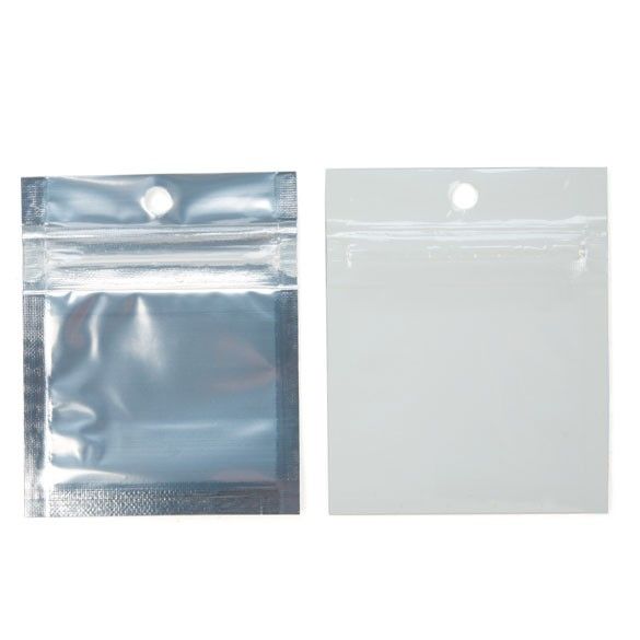 Sac zip métallisé transparent/dos blanc et troue de suspension 5x5cm(100 pièces) [HZBB9CW]