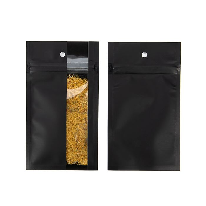 Sachet zip noir Mat Avec Fenêtre Verticale 7,6x11,4 cm (100 pièces) [HZBV3MB]