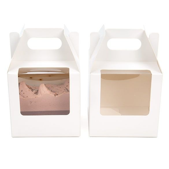 Boîte à poignée en papier blanc 10,2x10,2x10,2 cm avec fenêtre (25 pièces) [WGWG57]