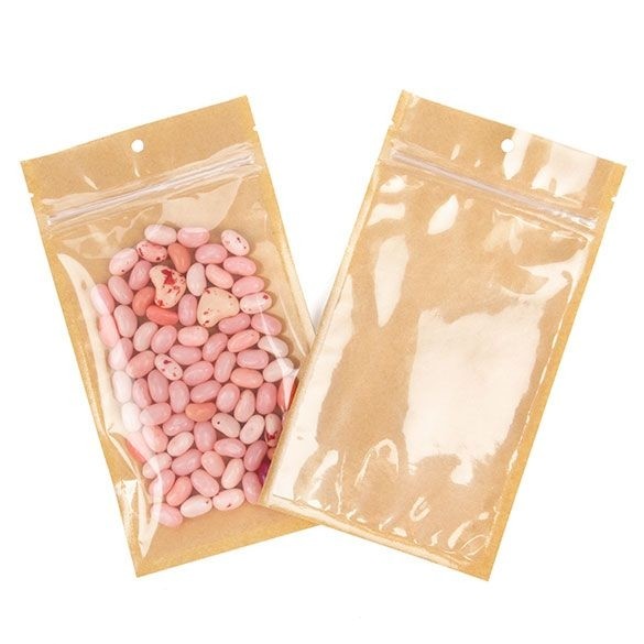 Druckverschlussbeutel Kraft/Transparent 10.2x16.5cm mit Einreißkerben (100 Stück) [HZB5KC]