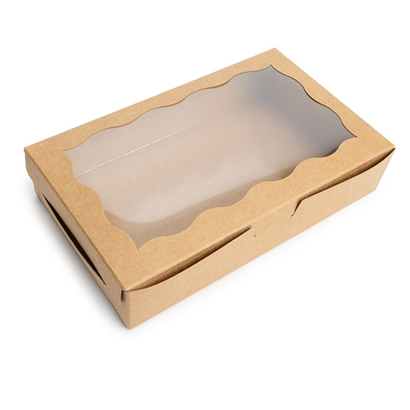 Scatola carta kraft con finestra smerlata 17,8x3,8x11cm (25 pz) [WKRG74]