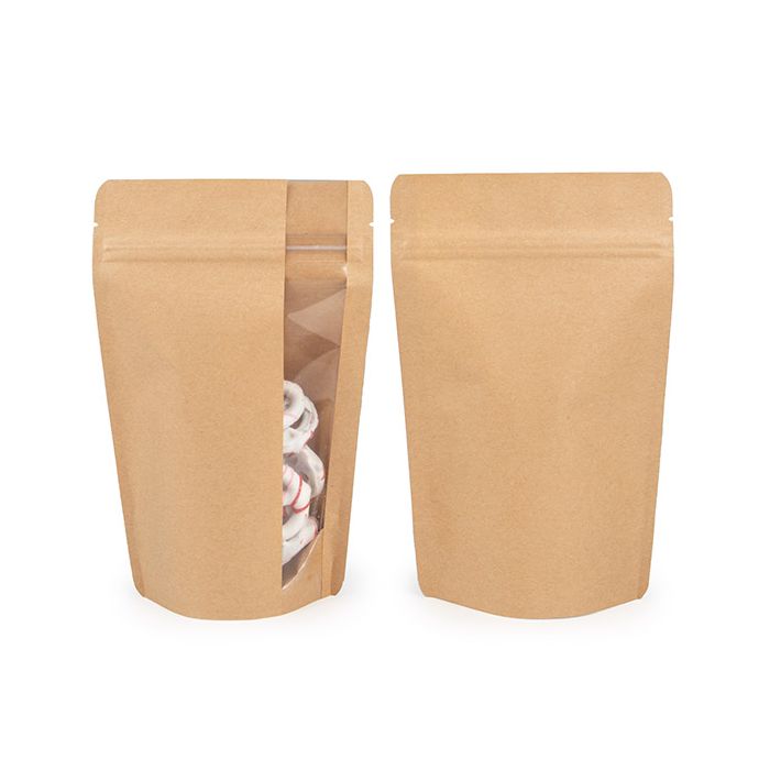 Doypack Kraft avec fenêtre verticale 13x7.9x20.6cm (100 pièces) [ZBGV3K]