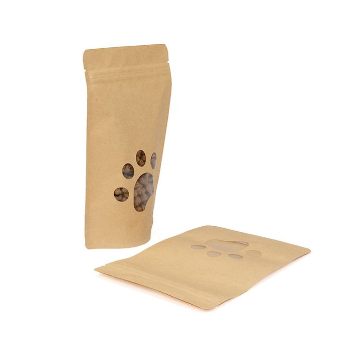 Stand Up Pouch Kraft Large Paw Print Shaped Window 13x7.9x20.6 cm