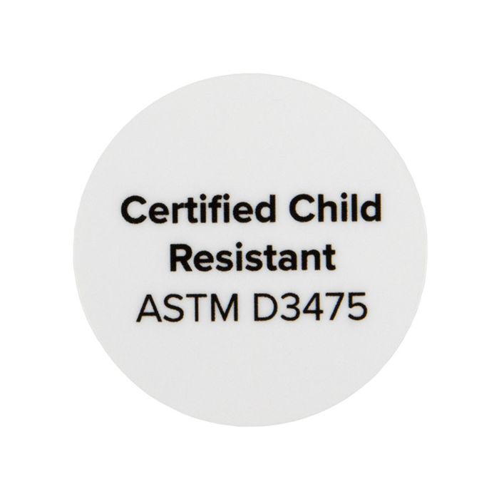 Stickers Round Certified Child Resistant (White w/ Black text) 2,5 cm (1 Sheet)