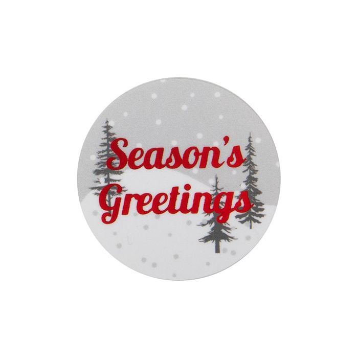 Stickers Round Season's Greetings (Grey/White w/ Red Hot Stamp) 3,8 cm (1 Sheet)