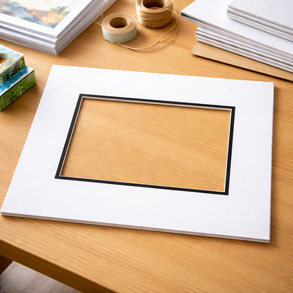 Double Passe Partout Blanc/Noir. 12 x 17cm pour le découpage intérieur. 20.3 x 25.4cm (10 Pièces) [MD20049]