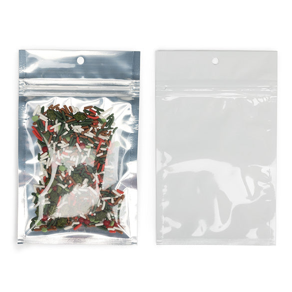 Druckverschlussbeutel Transparent/Weiß 9.2x12.7cm mit Aufhängeloch (100 Stück) [HZBB4CW]