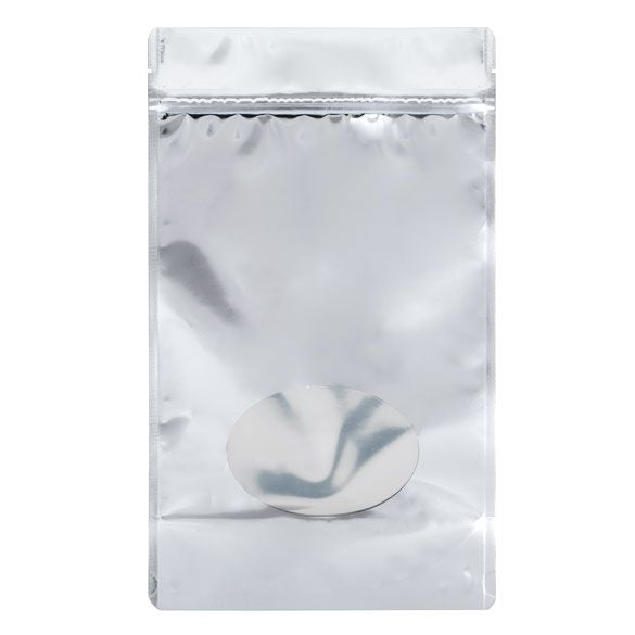 Buste doypack color argento con finestra ovale 17.1x8.9x28.6cm | 340 grammi (100 pezzi) [ZBGMO4S]