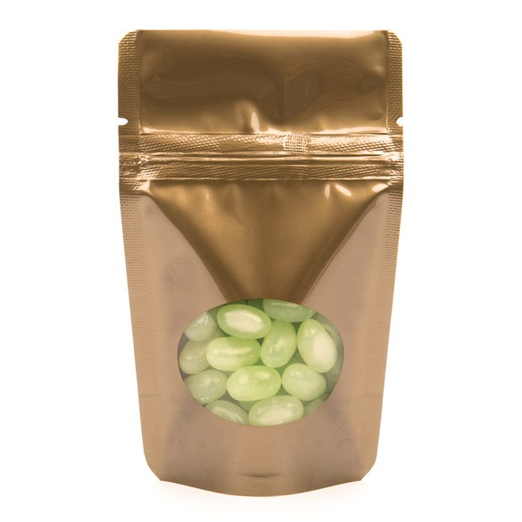 Standbodenbeutel Bronze 8x5x13cm | 28 Gramm mit rundem Fenster (100 Stück) [ZBGO1BZ]