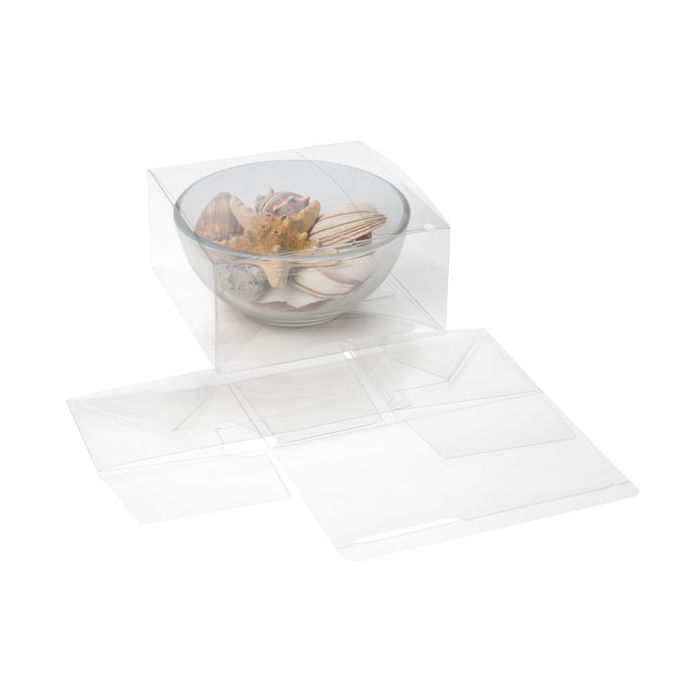 Scatole trasparenti 15.6x15.6x7.6cm adatte al contatto alimentare con fondo pop up (25 pezzi) [PLB204]