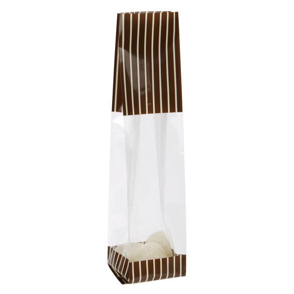 Sacchetti SOS stampati marroni con strisce color crema 5.1x4.8x24.1cm con soffietto (100 pezzi) [G1BNC]