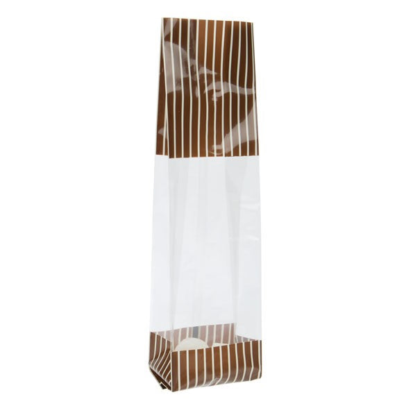 Sacchetti SOS stampati marroni con strisce color crema 6.7x4.8x27.3cm con soffietto (100 pezzi) [G2BNC]