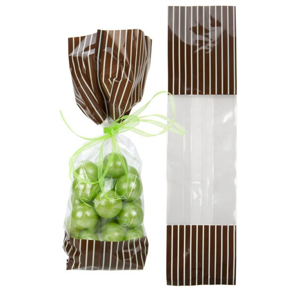 Sacchetti SOS stampati marroni con strisce color crema 6.7x4.8x27.3cm con soffietto (100 pezzi) [G2BNC]