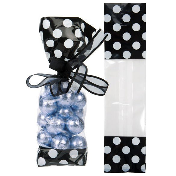 Sachet SOS imprimé noirs avec pois blancs, 6.7x4.8x27.3 cm (100 pièces) [G2BW]