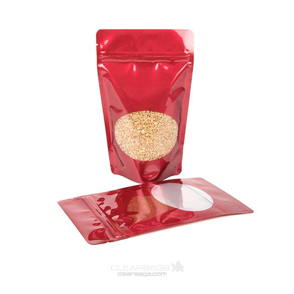 Buste doypack rosse con finestra ovale 13x7x20.5cm | 113 grammi (100 pezzi) [ZBGO3R]