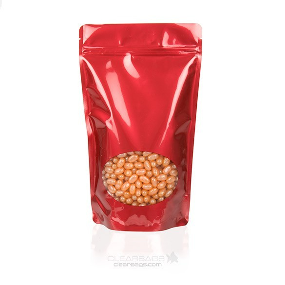 Doypack Rouge avec fenêtre ovale 17.1x8.9x28.5cm | 340g (100 pièces) [ZBGO4R]