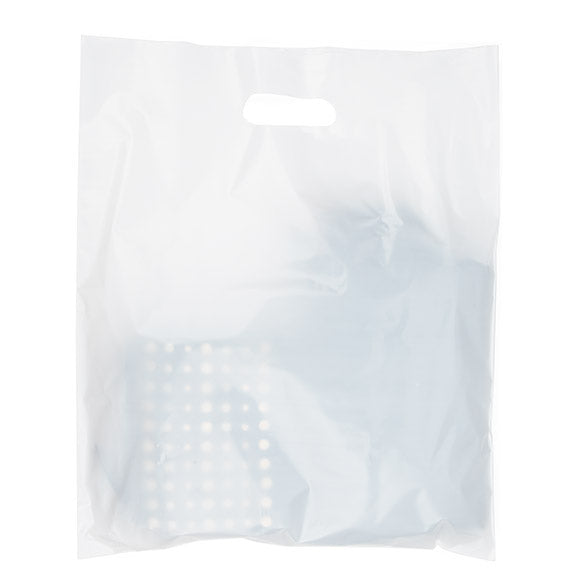 Buste con manico bianche 55 micron, 20% contenuto riciclato 38,1x45,7cm (100 pezzi) [H1518WT1R]