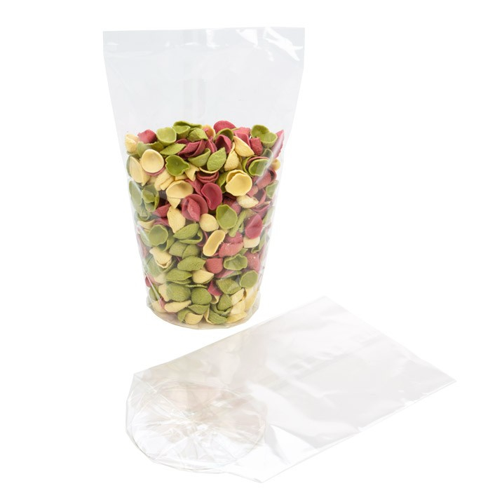 Sacchetto di plastica trasparente fondo rotondo 10.2x25.4cm 40 microns e con inserto bianco (50 pezzi) [RPBG4]