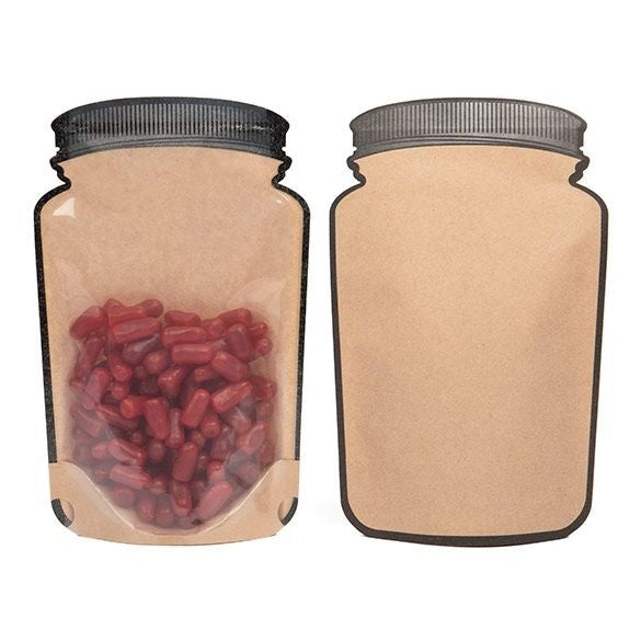 Standbodenbeutel Kraftpapier/Transparent Glasgefäß-Form 13x7.6x20.6cm (100 Stück) [SP3KC]