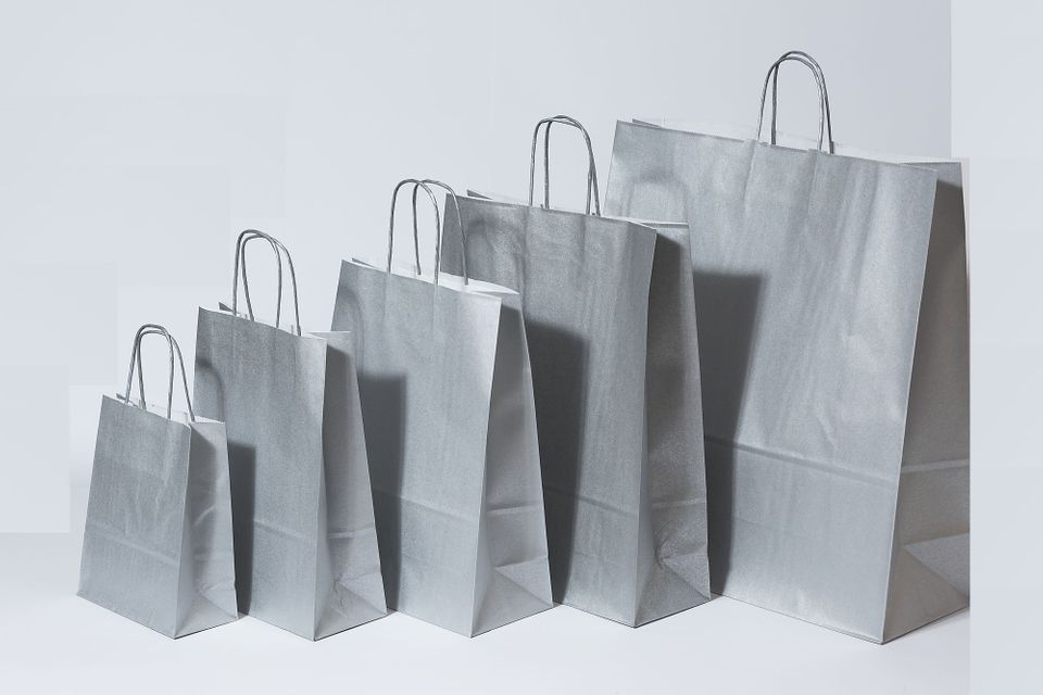 Paper Carrier Bags Silver 22+10x31cm Kraft 90 grams