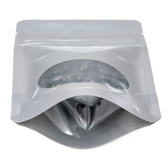 Buste doypack color argento con finestra ovale 8x5x13cm | 28 grammi (100 pezzi) [ZBGO1S]