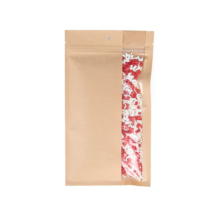 Sacchetto trasparente con chiusura a pressiones Kraft con verticale finestra 12.7x20.8 cm (100 pz) [HZBV6K]