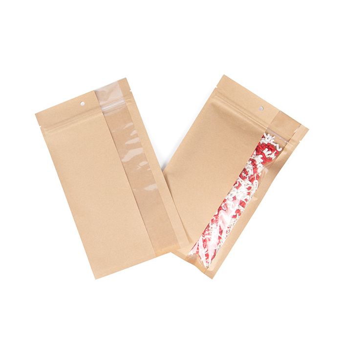 Sachets Zip Kraft avec fenêtre verticale 12.7x20.8 cm (100 pièces) [HZBV6K]
