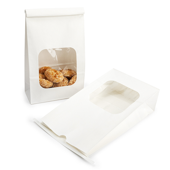 Sac kraft blanc avec fermeture tin-tie et fenêtre 15,2x7x26,7 cm (100 pcs) [TTW3W]