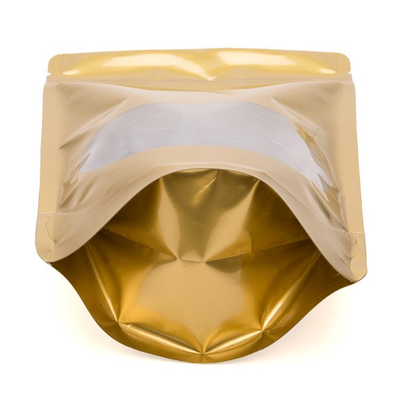 Buste doypack color oro con finestra ovale 13x7x20.5cm | 113 grammi (100 pezzi) [ZBGO3G]