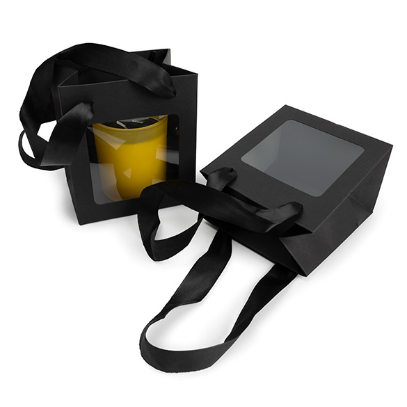 Geschenkbeutel Schwarz mit Sichtfenster 10,2x7x11,4 cm (10 Stück) [GMBW1B]