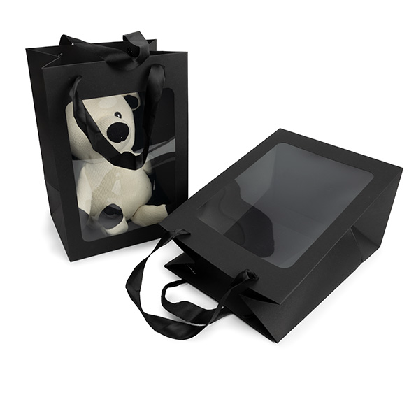 Sacs cadeaux noir avec fenêtre 17,8x12,7x24,9 cm (10 pcs) [GMBW2B]