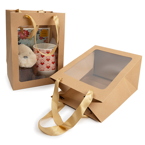 Sacchetto regalo kraft con finestra 17,8x12,7x24,9cm (10 pz) [GMBW2K]