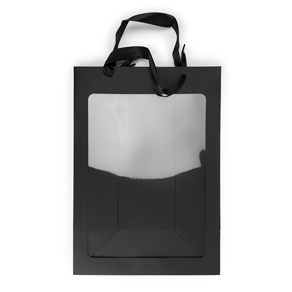 Sacs cadeaux noir avec fenêtre 24,9x15,2x35,1 cm (10 pcs) [GMBW3B]