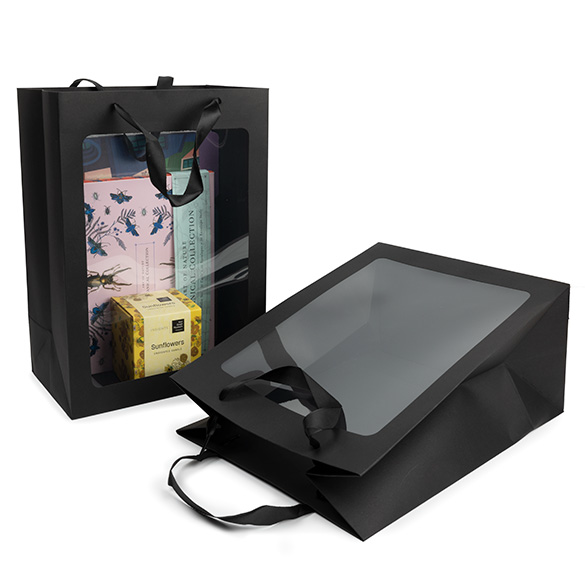 Sacs cadeaux noir avec fenêtre 24,9x15,2x35,1 cm (10 pcs) [GMBW3B]
