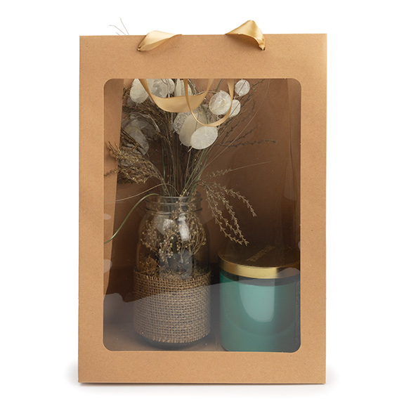 Geschenkbeutel Kraft mit Sichtfenster 24,9x15,2x35,1 cm (10 Stück) [GMBW3K]