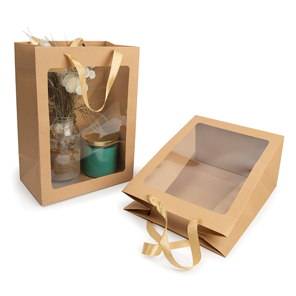 Sacchetto regalo kraft con finestra 24,9x15,2x35,1cm (10 pz) [GMBW3K]