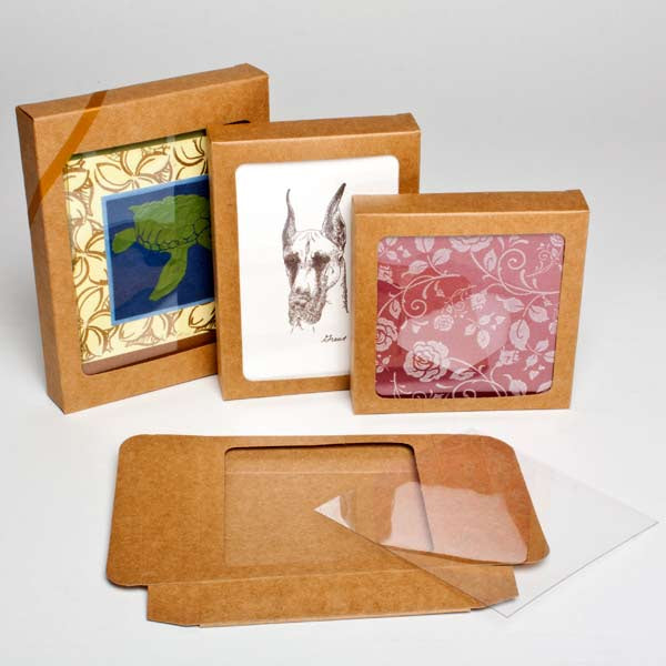 Scatoline in carta kraft 13.7x2.2x18.7cm finestra ritagliata (25 pezzi) [WKR266]