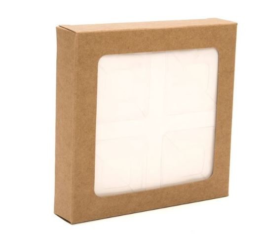 Boite en papier kraft à fenêtre avec feuille PET insérée 10.5x2.2x10.5cm (25 Pièces) [WKRG245]