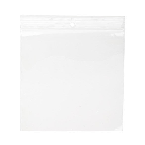 Sachet zip à transparence cristalline 100 microns avec trou pour suspension 15,2x15,2cm (100 pièces) [Z4R66]