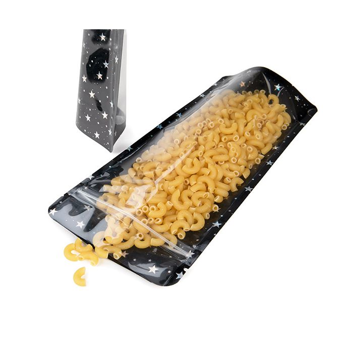 Buste doypack Stelle olografiche trasparenti/nere 10,8x6x23,8 cm con foro di sospensione (25 pezzi) [ZBGHB1NC]