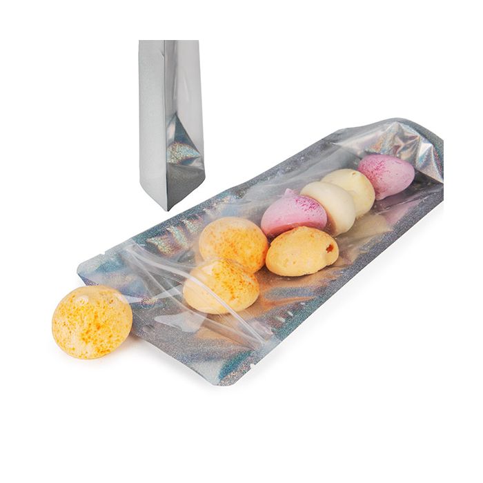 Buste doypack Trasparente/Glitter olografico 10,8x6x23,8 cm con foro di sospensione (25 pezzi) [ZBGHG1NC]